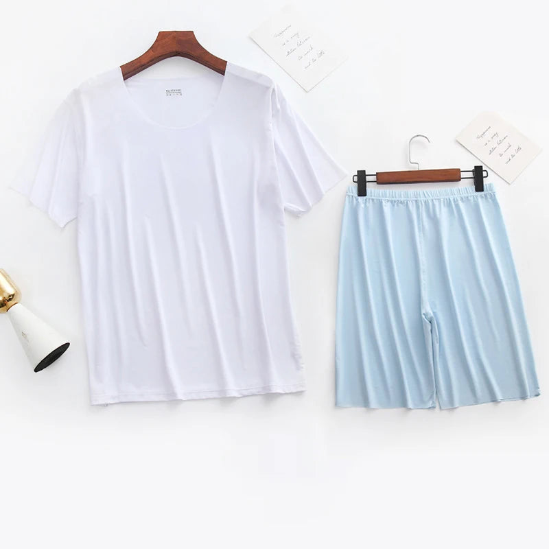 Men's Solid Short Sleeve T Shirt and Shorts Pajama Set