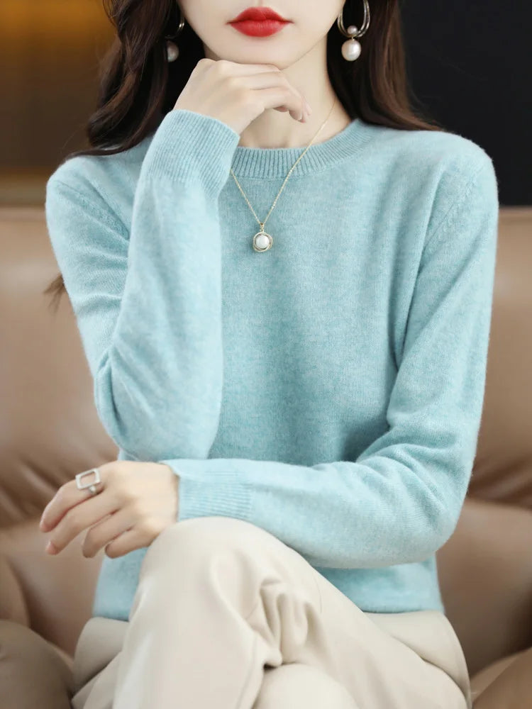 Women's Crew Neck Long Sleeve Sweater Casual Knit Layer