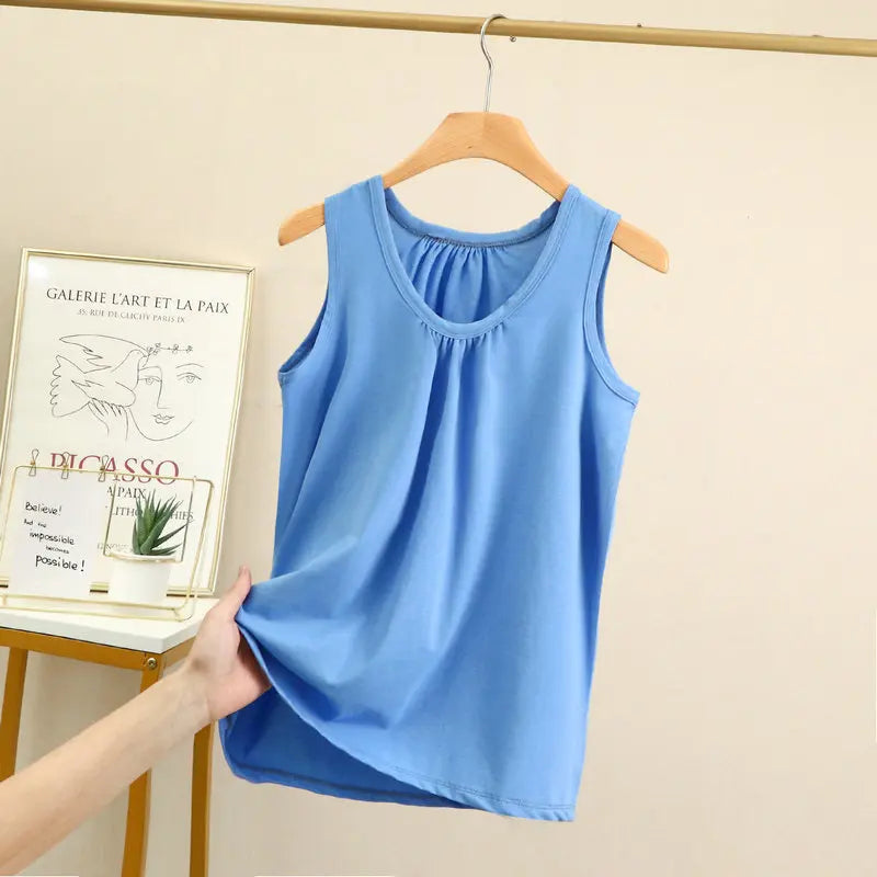 Women's Gathered Neck Polyester Modal Tank Top with Loose Sleeveless Fit