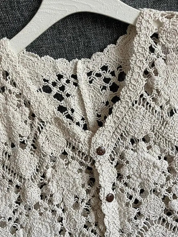 Women's Floral Open Knit Sleeveless Vest Casual Knit Layer