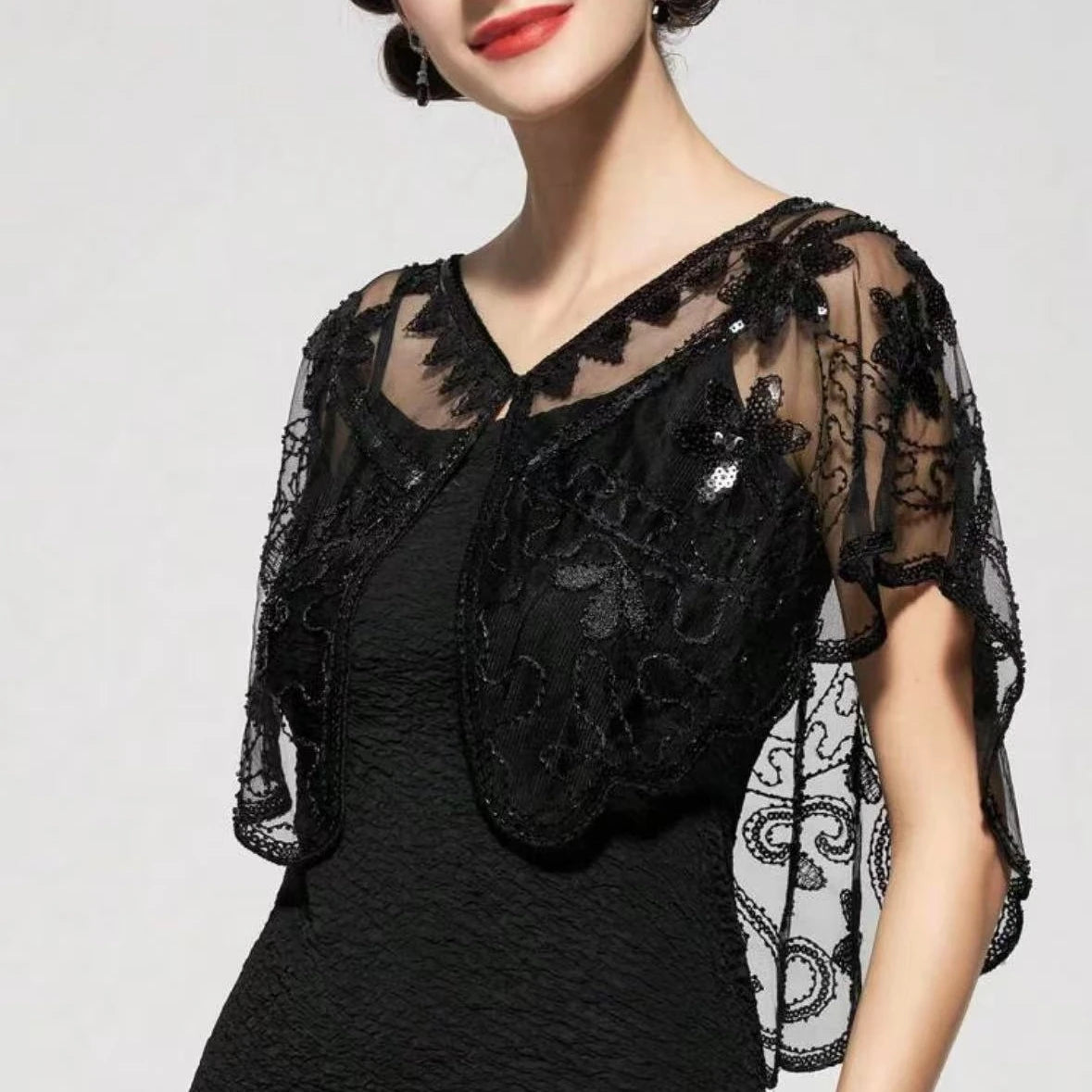 Sequin Mesh Capelet for Layering over Dresses and Tops