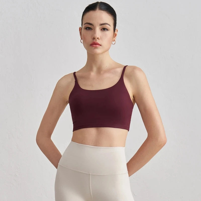 Women's Straight Neck Thin Strap Sports Bra