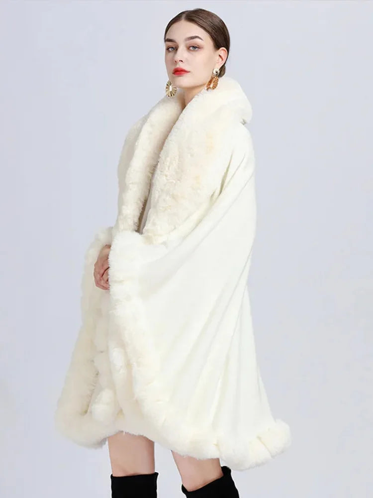 Plush Trim Open Front Cape for Layering over Outfits