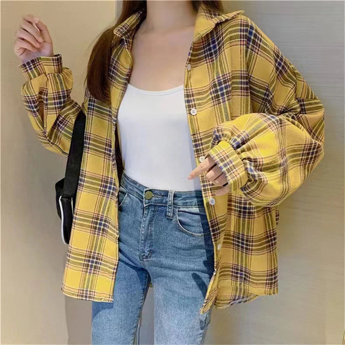 Women's Checked Collared Long Sleeve Shirt