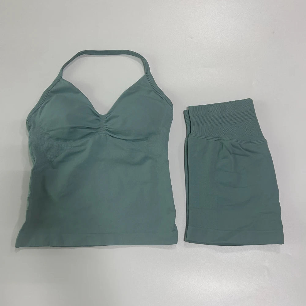 Women's Halter Tank And Shorts Yoga Set For Workout Outfits