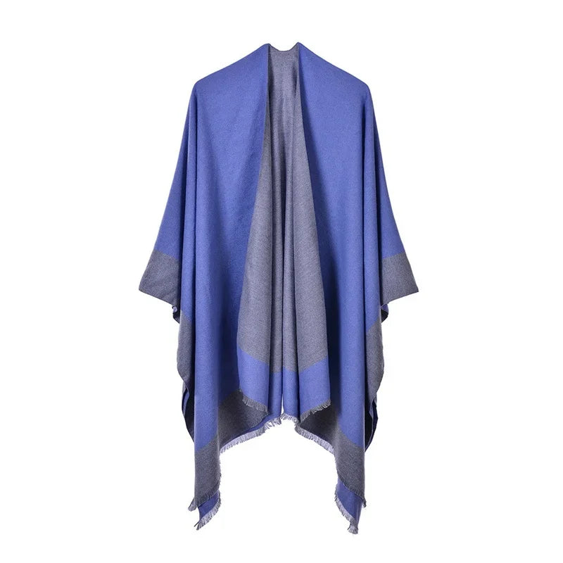 Patterned Fringed Open Front Poncho for Layering over Outfits