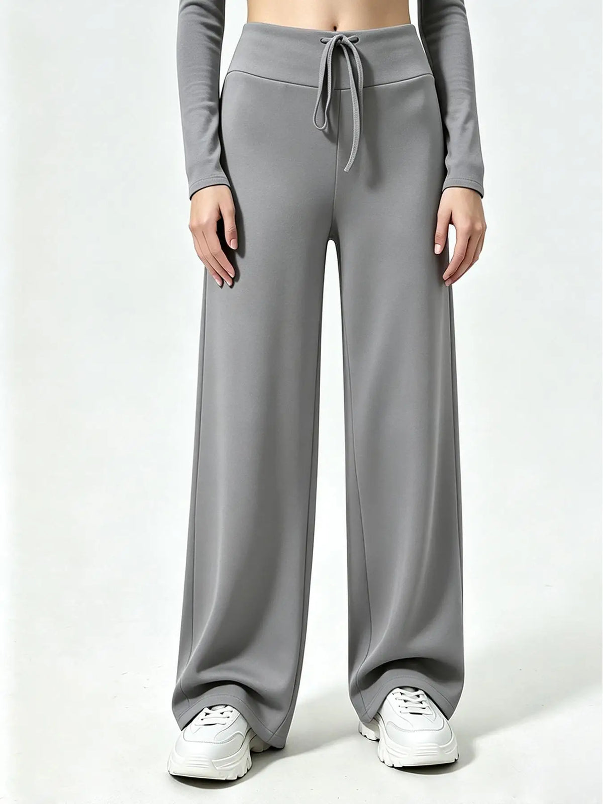 Women's Drawstring Waist Nylon Blend Wide Leg Pants for Yoga and Pilates