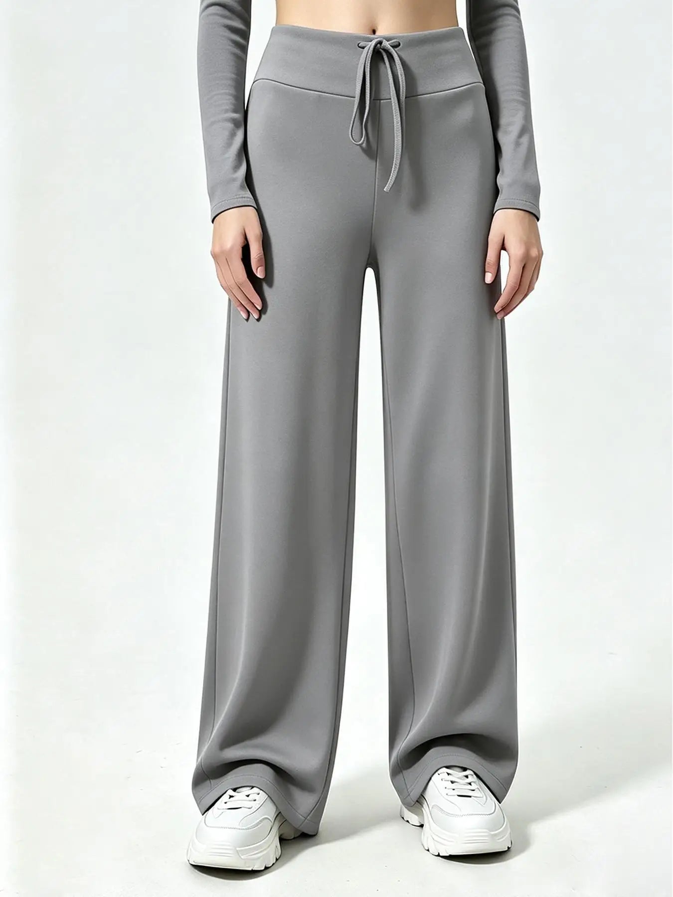 Women's Drawstring Waist Nylon Blend Wide Leg Pants for Yoga and Pilates