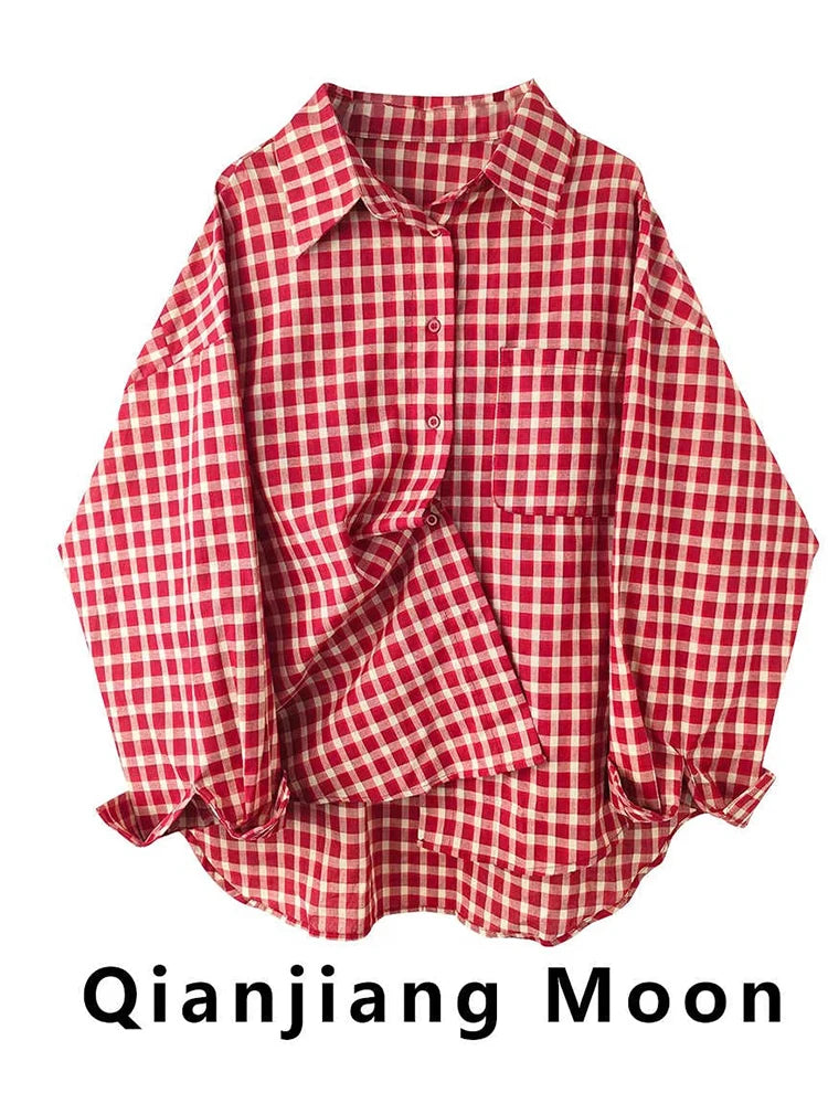 Women's Checked Relaxed Long Sleeve Button Front Shirt
