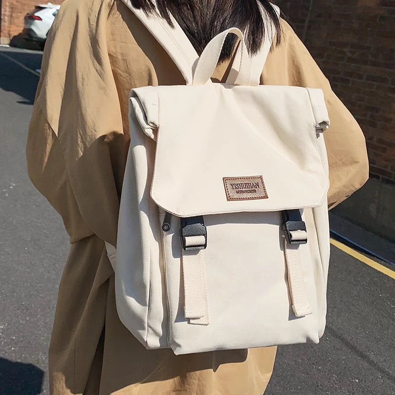 Canvas Flap Backpack with Buckle Detail for School and Daily Carry