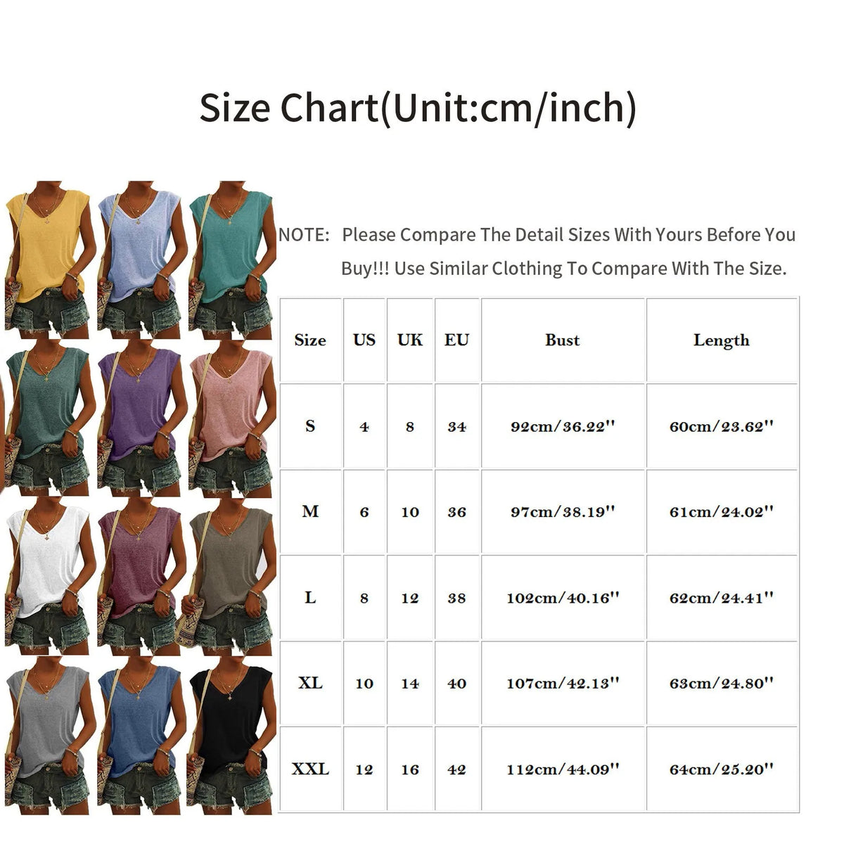 Women's Polyester Sleeveless V-Neck Tank Top with Slight Stretch for Summer Outfits