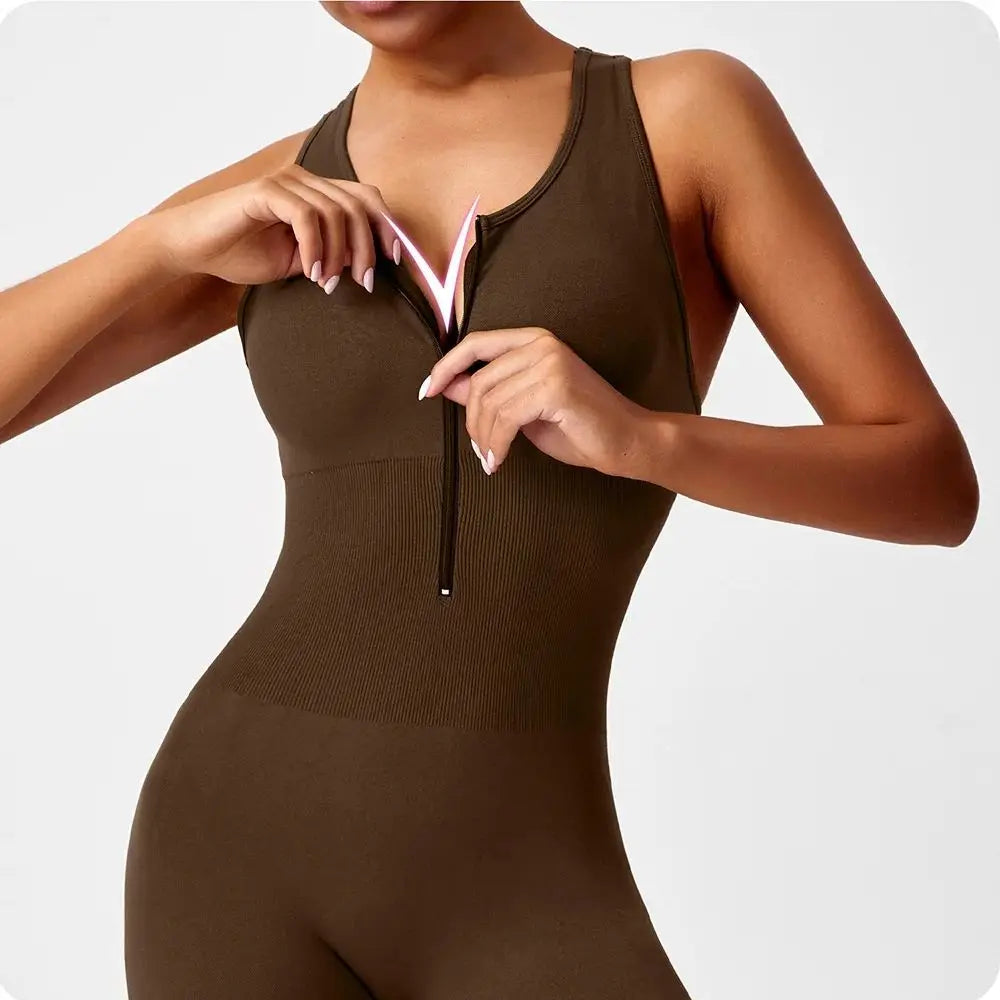 Women's Sleeveless Front Zip Cropped Leg Workout Jumpsuit