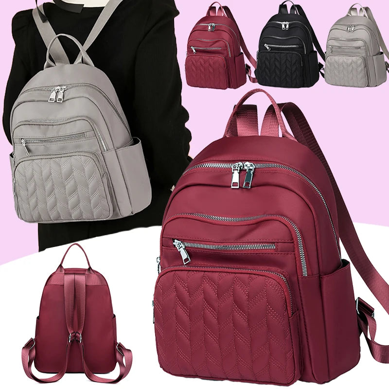 Women's Textured Backpack with Front Zipper Pockets and Adjustable Straps