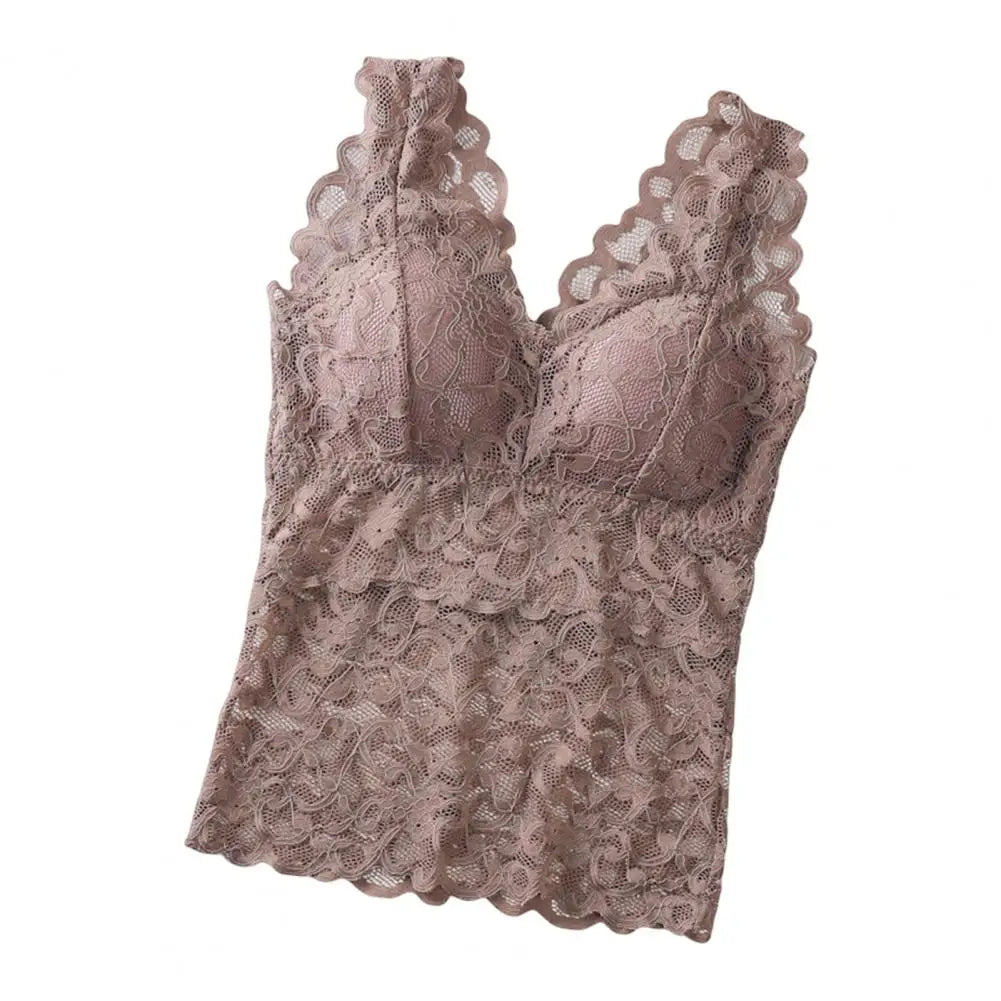 Women's Floral Lace Nylon Camisole with Wide Straps and Padded Bust