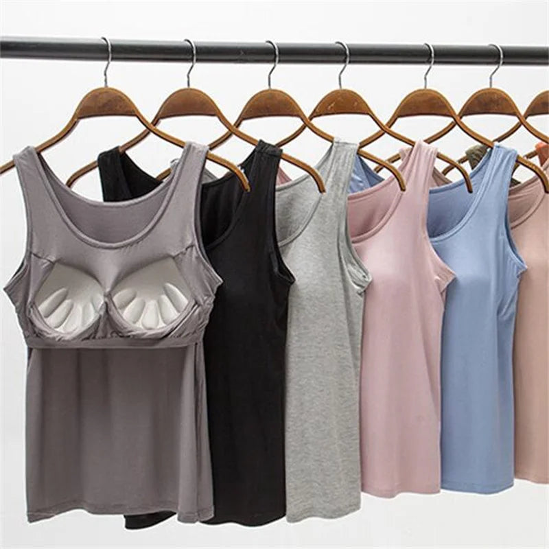 Women's Built-In Bra Tank Top with Scoop Neckline and Sleeveless Design