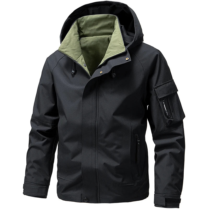Hooded Long Sleeve Full Zip Outdoor Hiking Jacket with Pockets