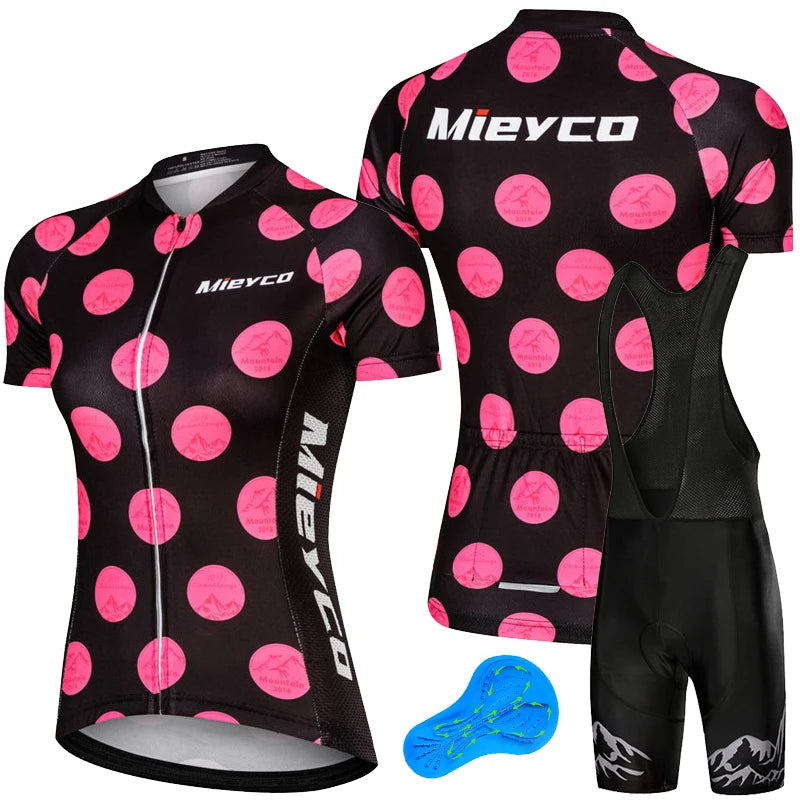 Women Short Sleeve Cycling Jersey Set Summer Bike Bib Shorts Suit