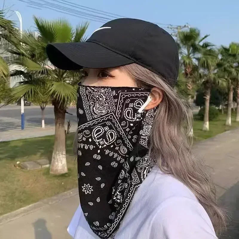 Paisley Print Neck Scarf with Ear Loop Face Cover