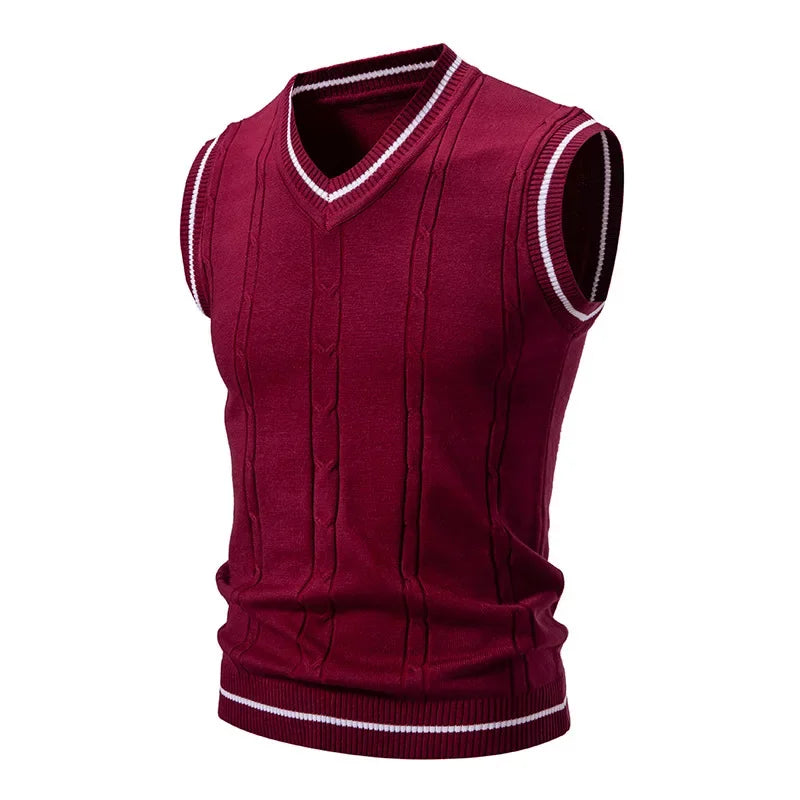 Men's Contrast Trim V Neck Knit Vest