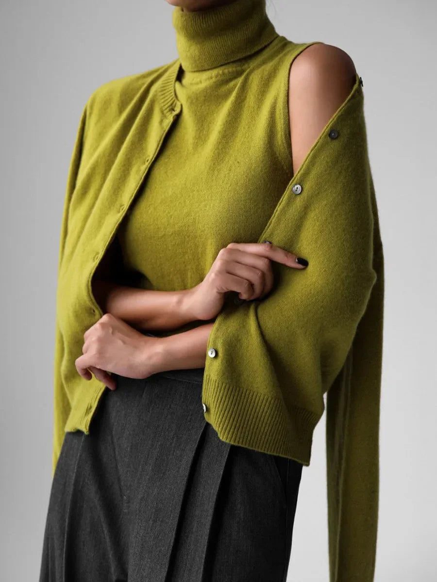 Women's Two Piece Turtleneck Top And Cardigan Clothing Set