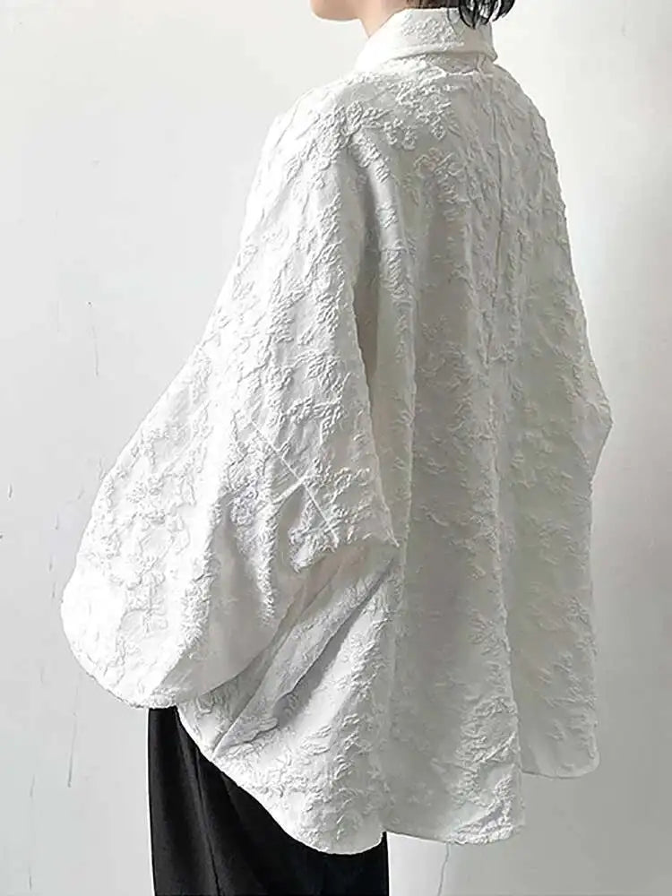 Women's Textured Stand Collar Loose Shirt