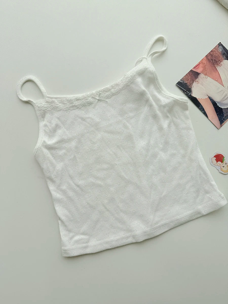 Women's Lace Trim Cotton Blend Camisole with Bow and Mixed Pattern Options