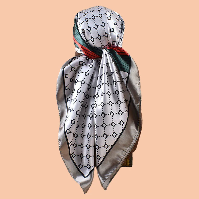 Geometric Print Square Scarf with Repeating Pattern Design