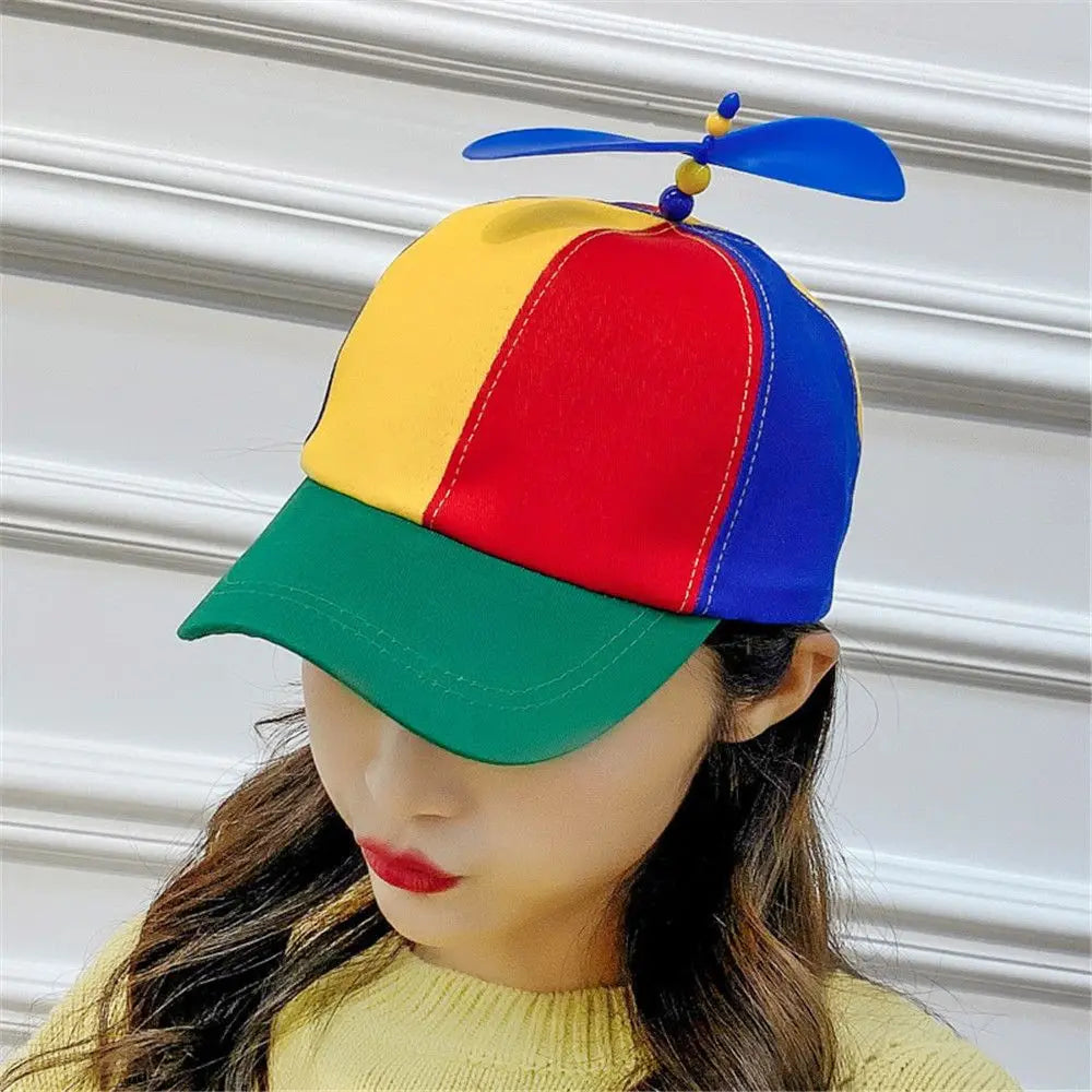 Color Block Baseball Cap with Decorative Top Propeller