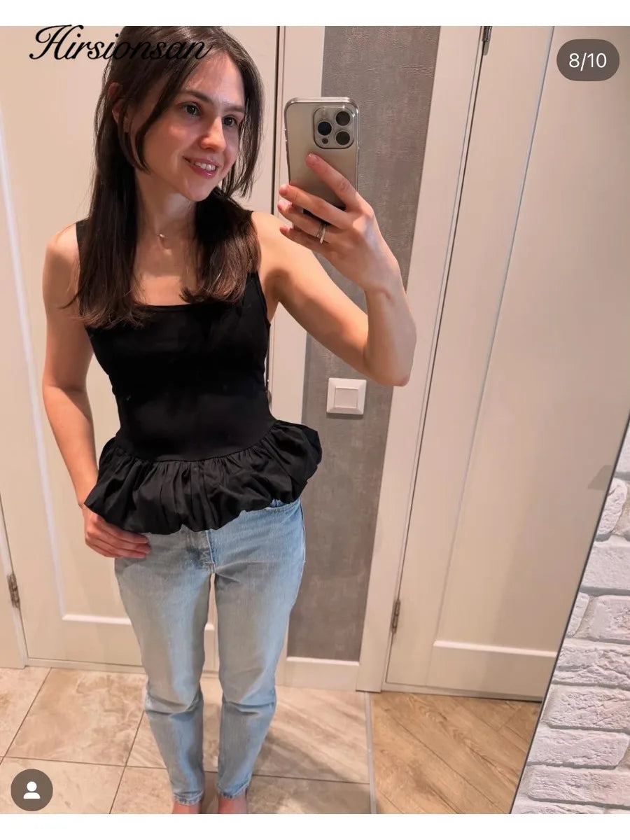 Women's Ruffle Hem Tank Top with Separate Long Sleeve Top and Skirt Options