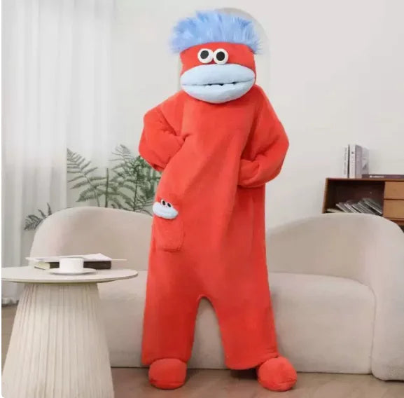 Cartoon Hooded Zip Front Long Sleeve Plush Pajama Jumpsuit