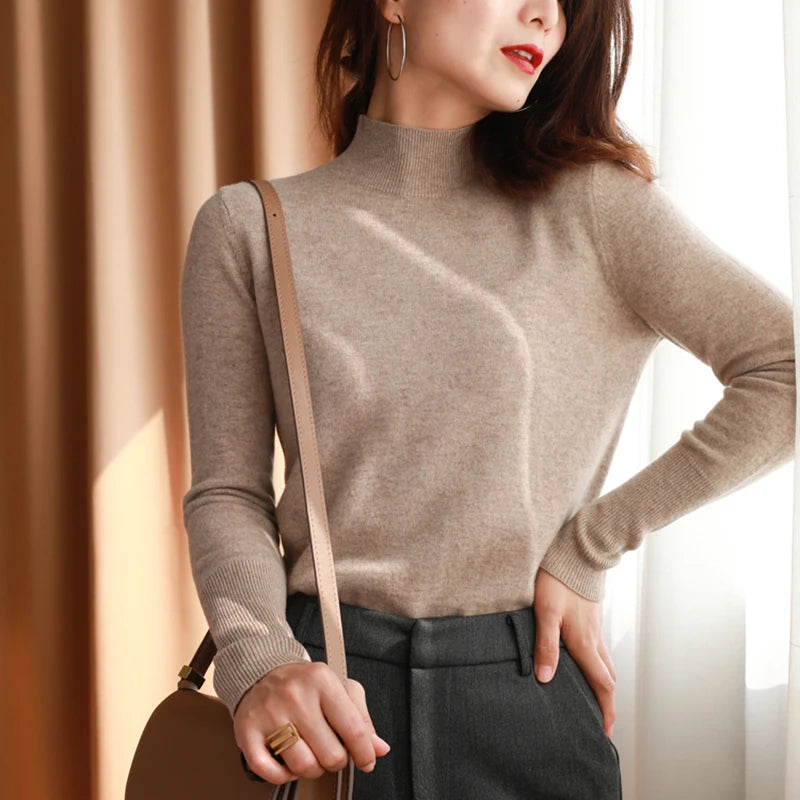 Women's Mock Neck Long Sleeve Sweater Casual Knit Layer