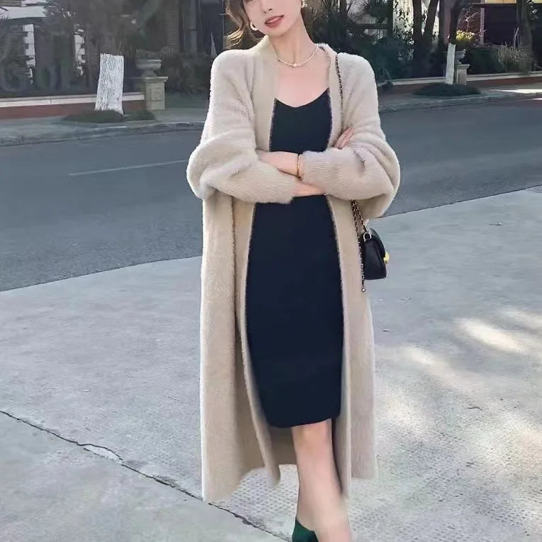 Women's Long Open Front Chunky Knit Cardigan Casual Knit Layer