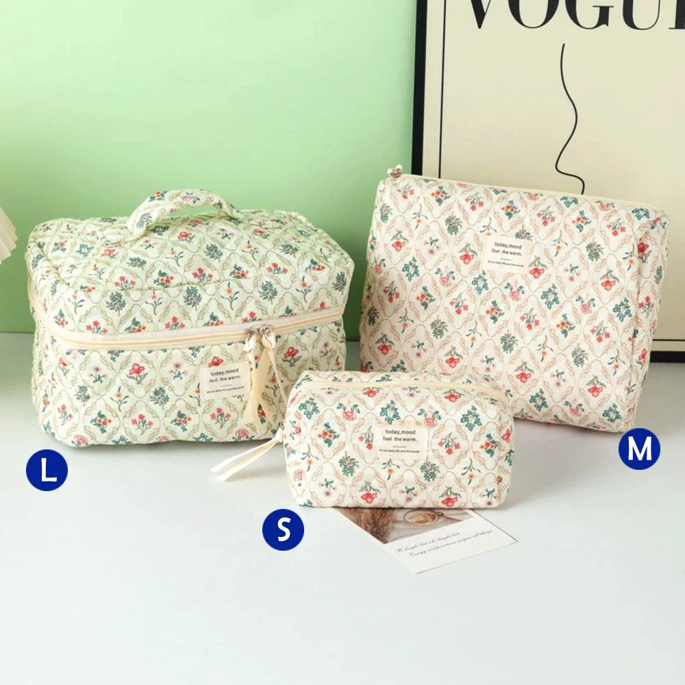 Printed Quilted Toiletry Bag with Zippered Size Options