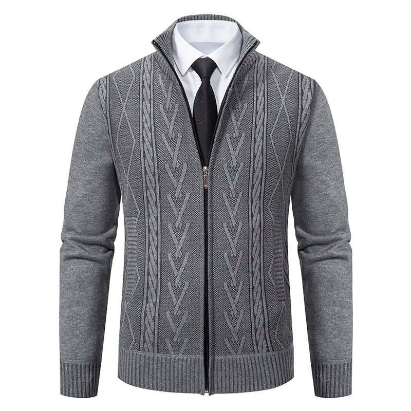 Men's Cable Pattern Zip Front Knit Cardigan