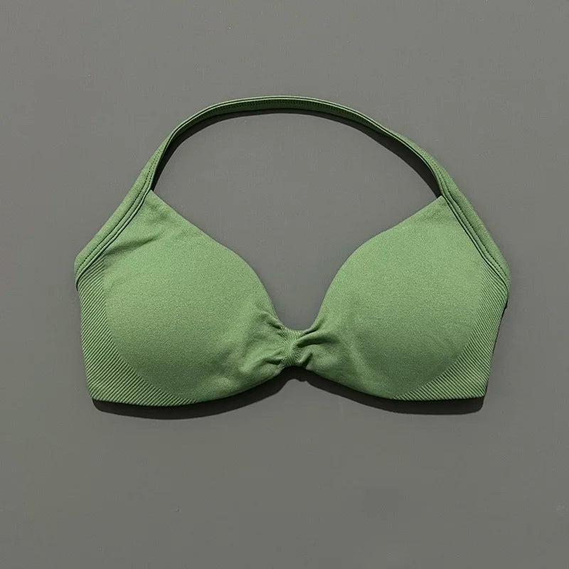 Women's Ruched Halter Neck Sports Bra