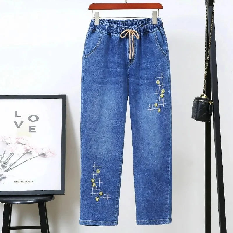 Women's Button Cuff Cropped Straight Leg Denim Jeans