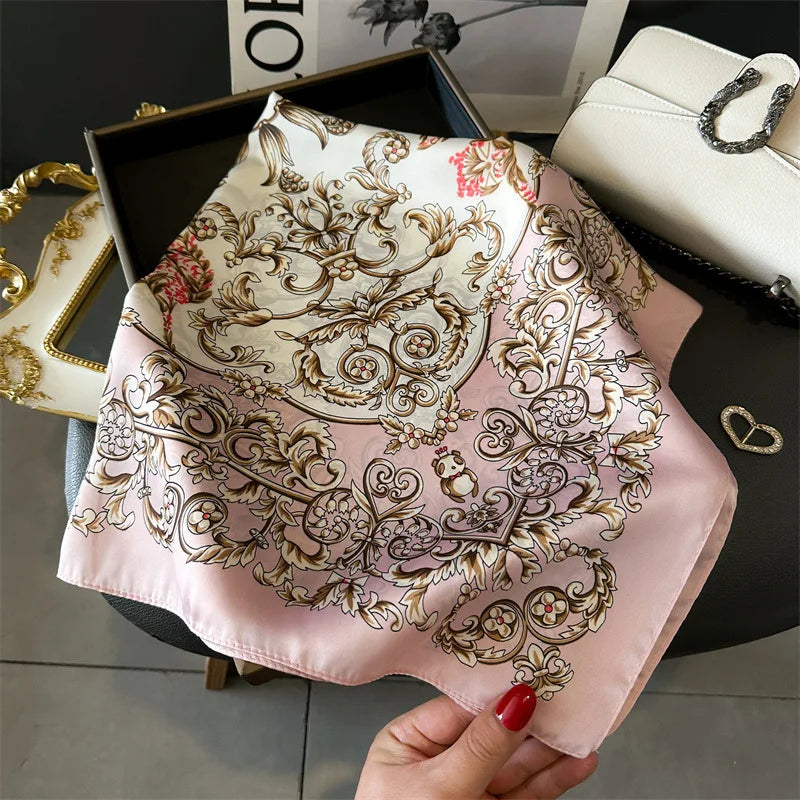 Ornate Print Square Scarf with Decorative Border Patterns