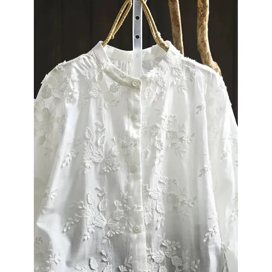Women's Floral Stand Collar Shirt