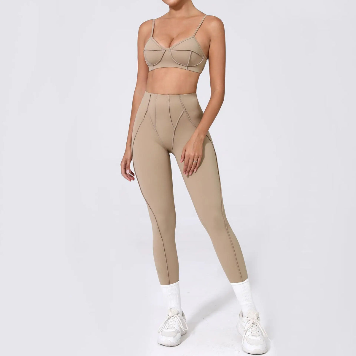 Women's Contrast Seam Bra And Leggings Yoga Set