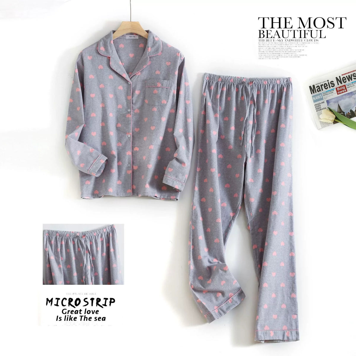 Women's Printed Button Front Long Sleeve Pajama Set with Top and Pants