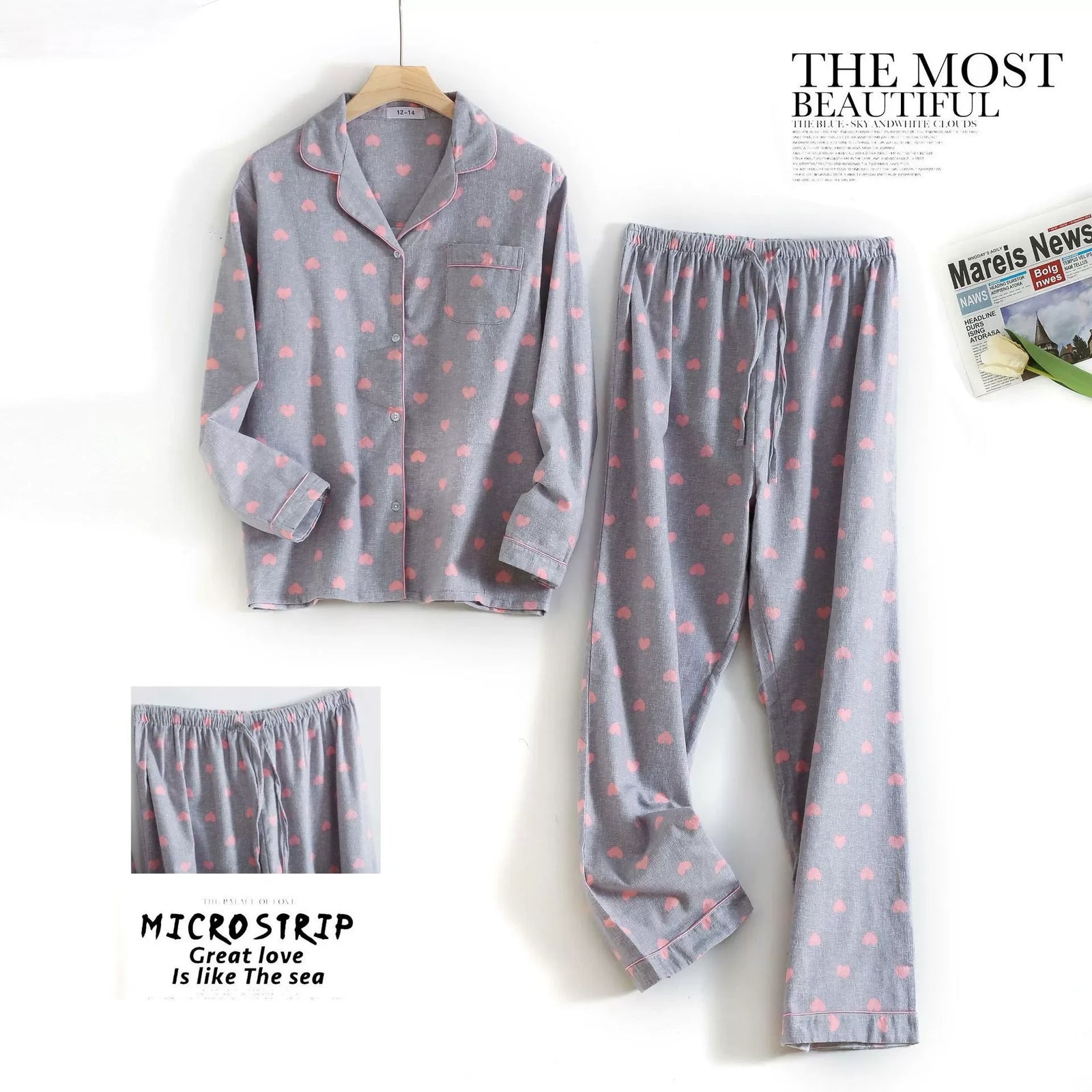 Women's Printed Button Front Long Sleeve Pajama Set with Top and Pants
