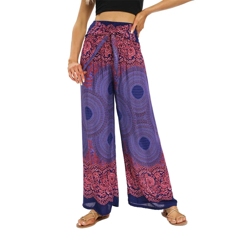 Women's Printed Rayon Harem Pants with Elastic Waist and Convertible Styling