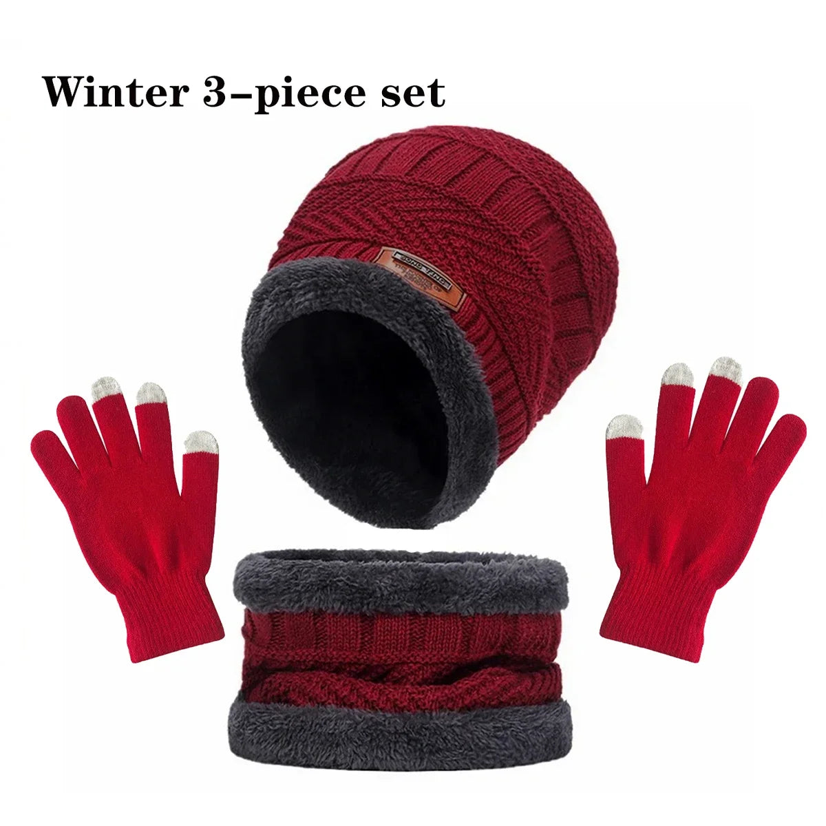 Knitted Beanie with Neck Warmer and Glove Style Options