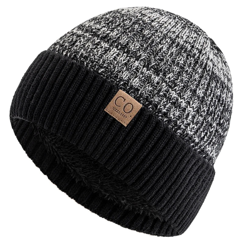 Unisex Knitted Beanie with Ribbed Cuff and Plush Inner Lining