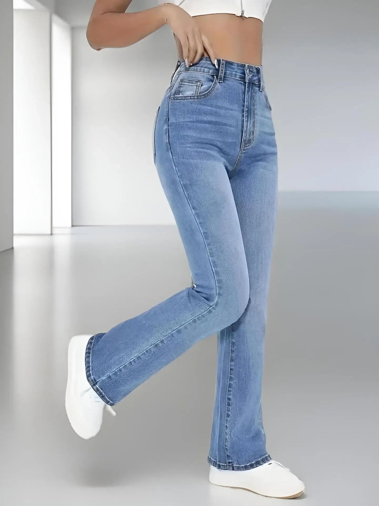 Women's Blue High Waist Flared Leg Denim Jeans