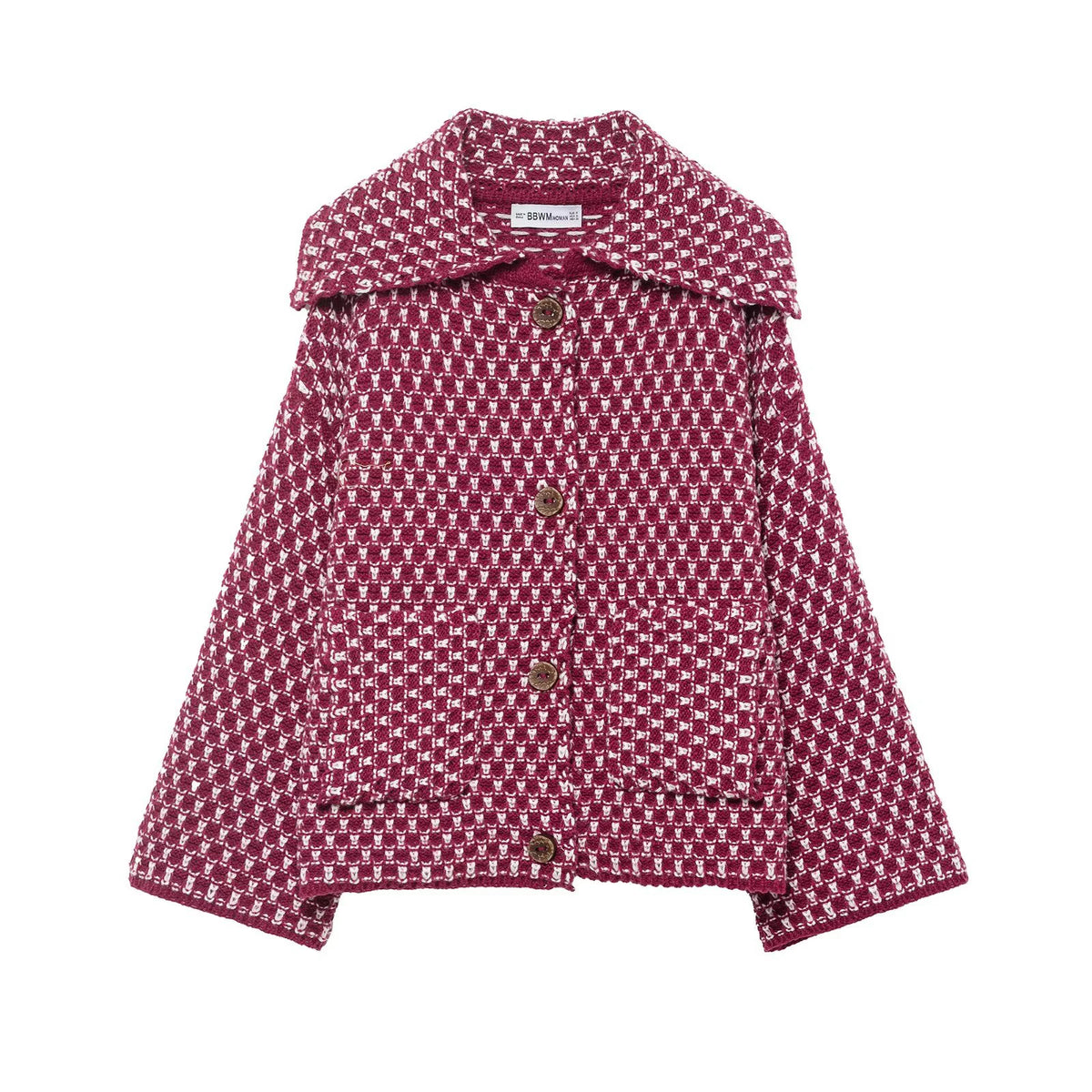 Women's Checked Button Front Shoulder Cape Cape Casual Knit Layer