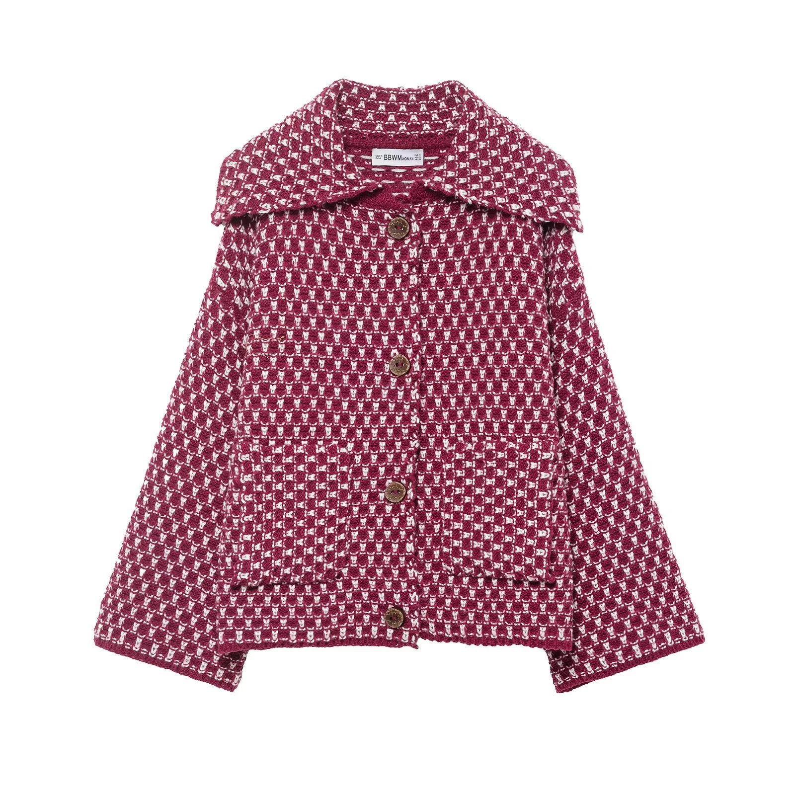 Women's Checked Button Front Shoulder Cape Cape Casual Knit Layer