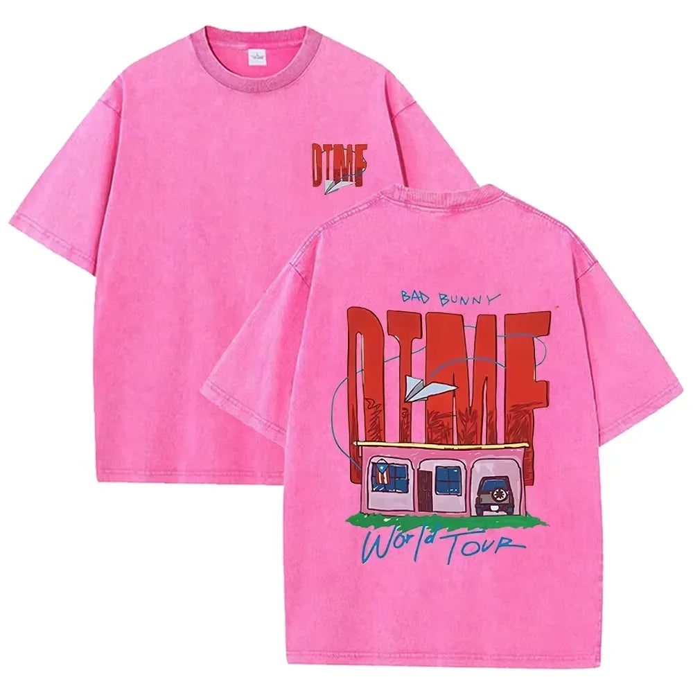 Bad Bunny DTMF World Tour Print Vintage Washed Black Casual T Shirt