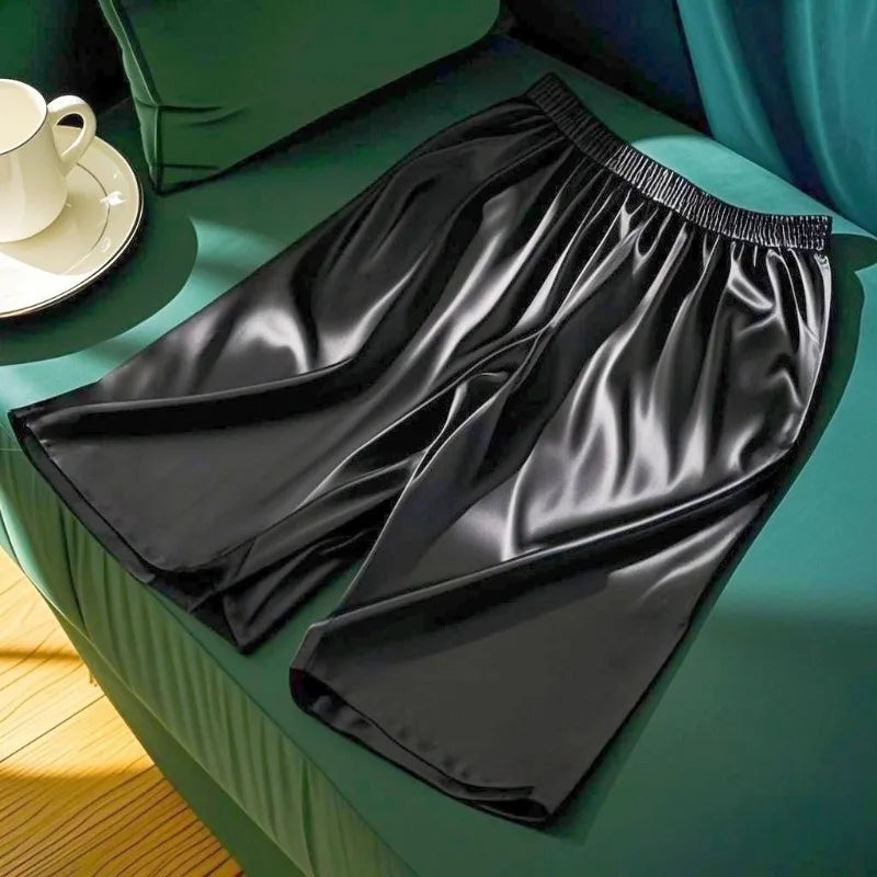 Men's Glossy Solid Elastic Waist Lounge Sleep Shorts