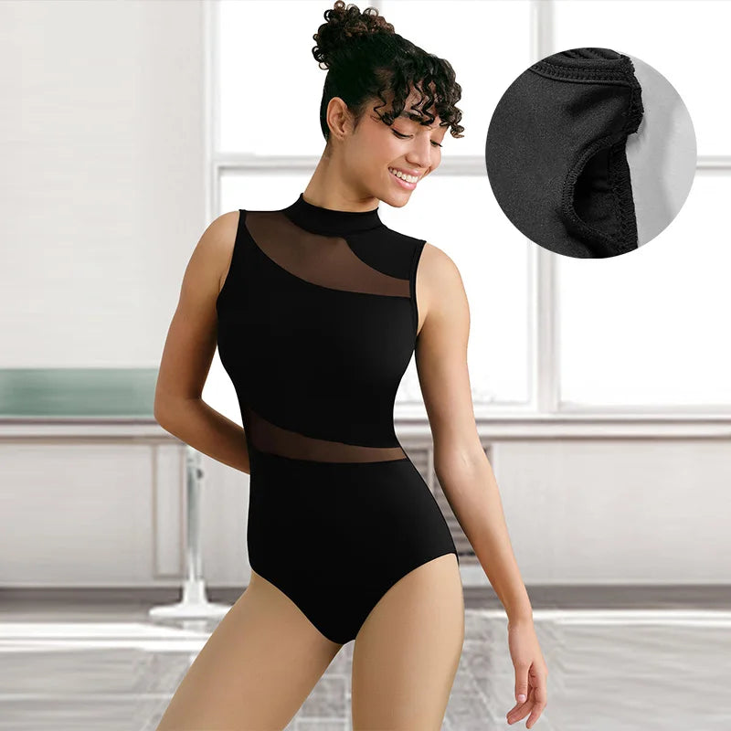 Women's Sleeveless Mock Neck Ballet Leotard with Large Back Cutout